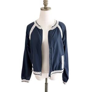 Free People Gray Nylon Bomber with Crochet Accent Women's Size Medium Zip Up